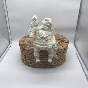 Vintage paintable ceramic sitting shelf Santa. Unfinished bisque